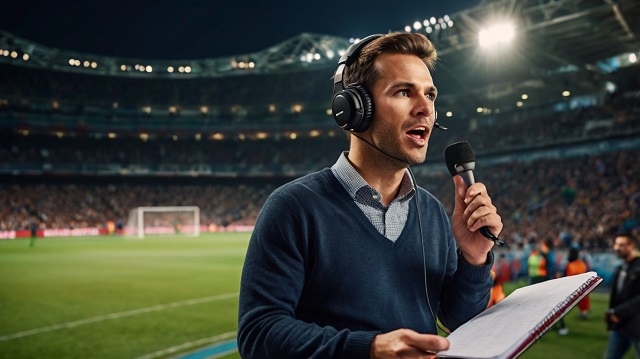 Dziennikarz sportowy w akcji – mikrofon, emocje i stadion