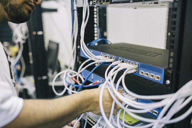 Ilustracja przedstawiająca serwer połączony z siecią internetową